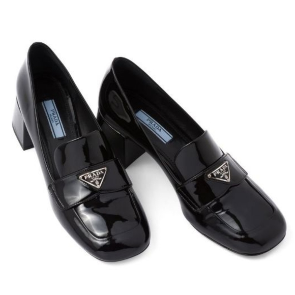 Prada Shoes - Prada triangle-logo patent leather loafers size 38.5